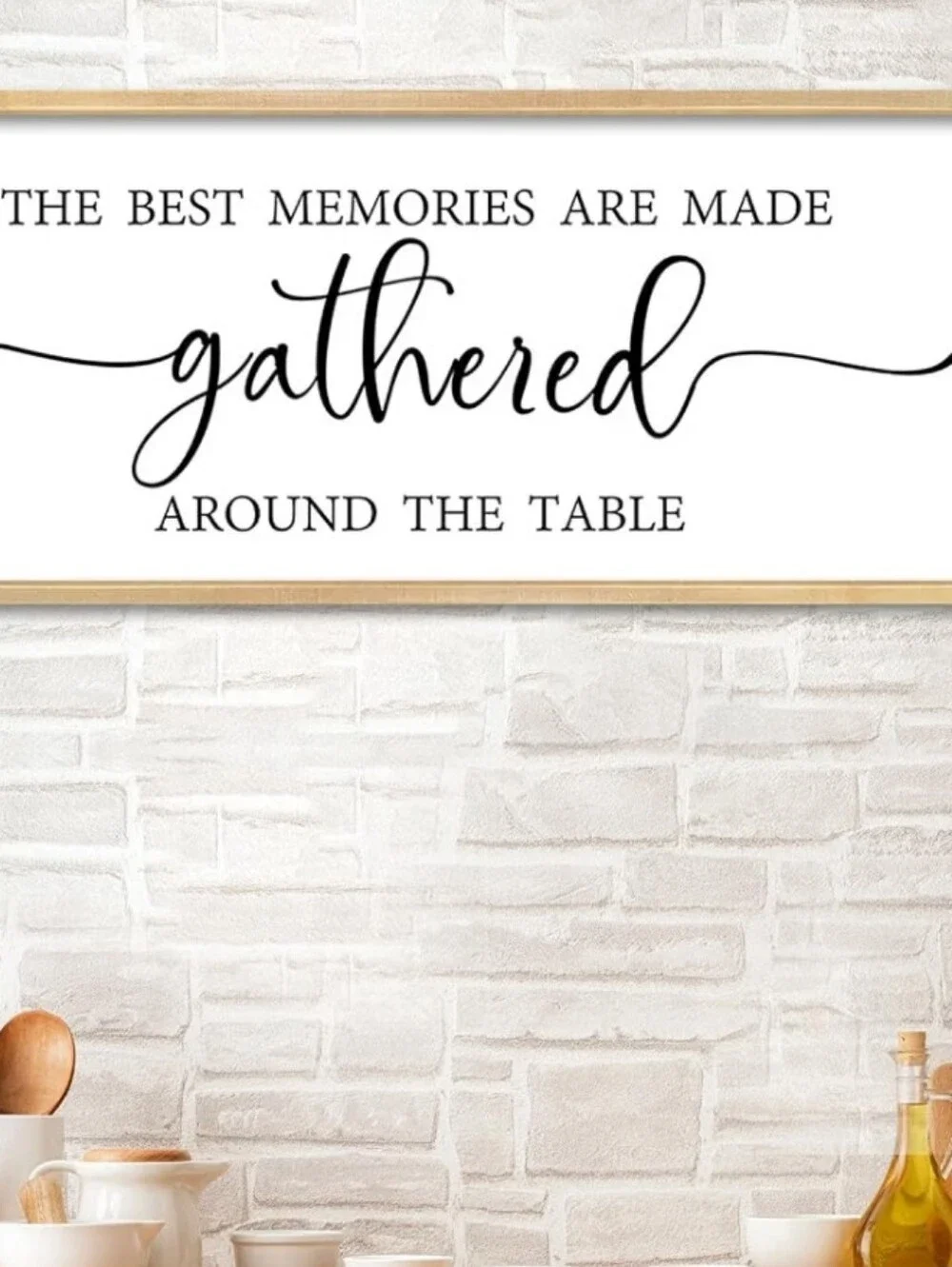 Gathered Wall Sign - White and Natural Wood Home Wall Decor 32x12